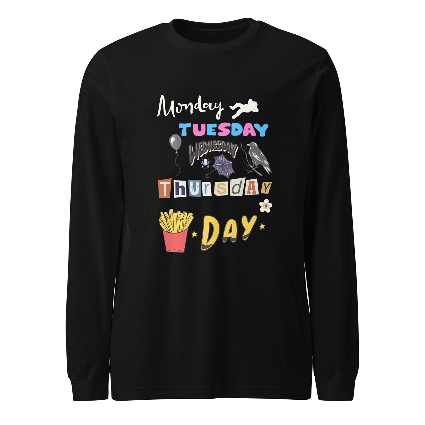 Days of The Week Long Sleeve Tee-long sleeve shirt-Black-XS-mysticalcherry