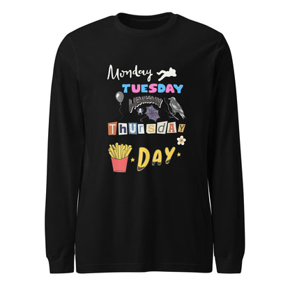 Days of The Week Long Sleeve Tee-long sleeve shirt-Black-XS-mysticalcherry