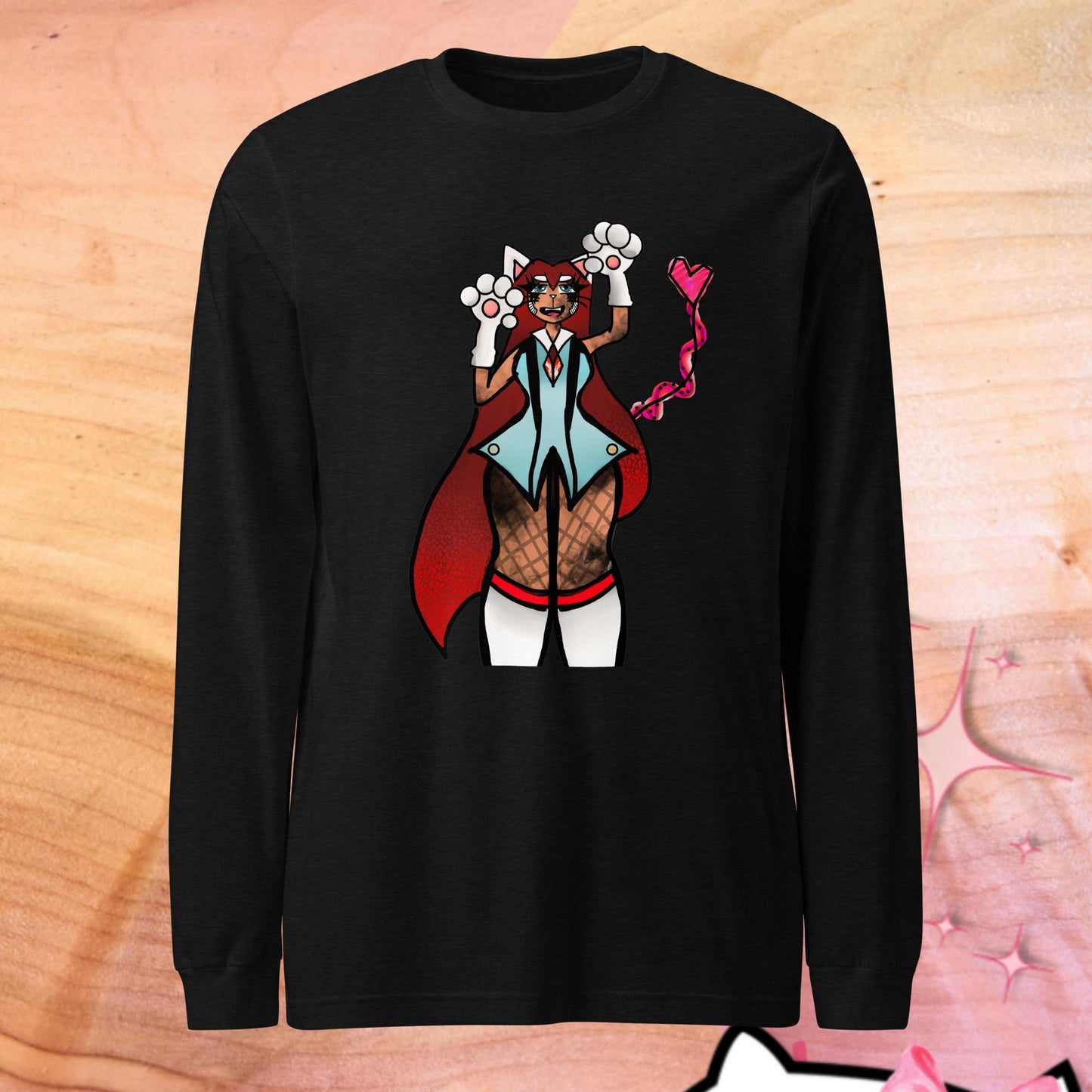 Lizbeth Niko Cat Lady Long Sleeve Tee-long sleeve shirt-Black Heather-XS-mysticalcherry