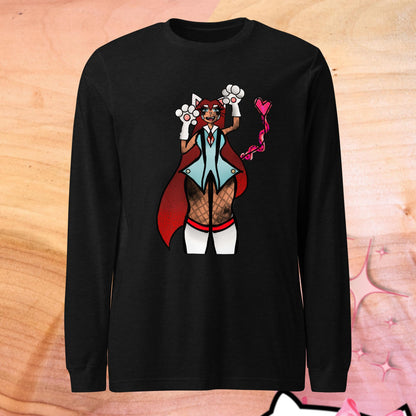 Lizbeth Niko Cat Lady Long Sleeve Tee-long sleeve shirt-Black Heather-XS-mysticalcherry