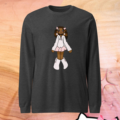 Pretty N Pink Character Long Sleeve Tee-long sleeve shirt-Dark Grey Heather-XS-mysticalcherry