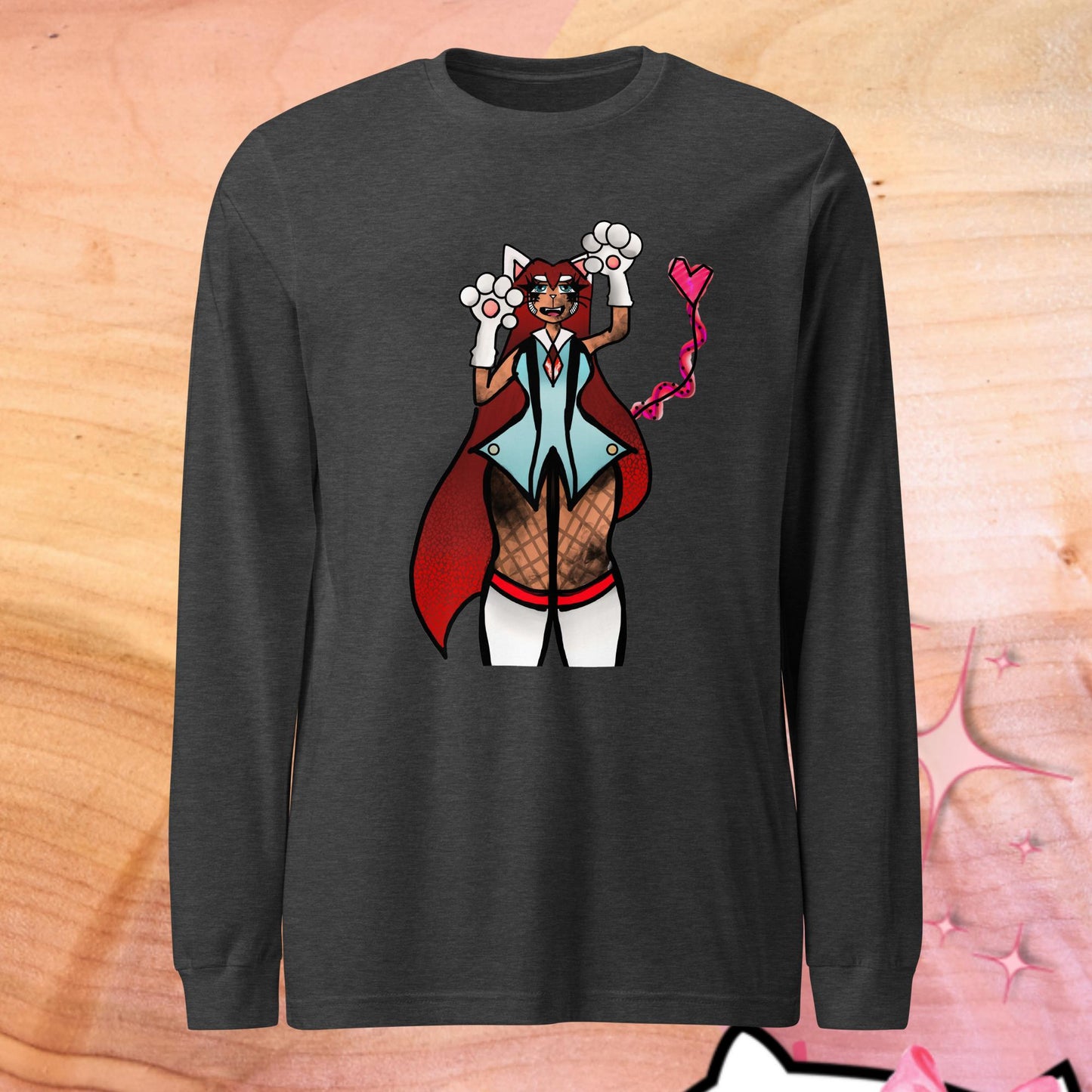 Lizbeth Niko Cat Lady Long Sleeve Tee-long sleeve shirt-Dark Grey Heather-XS-mysticalcherry