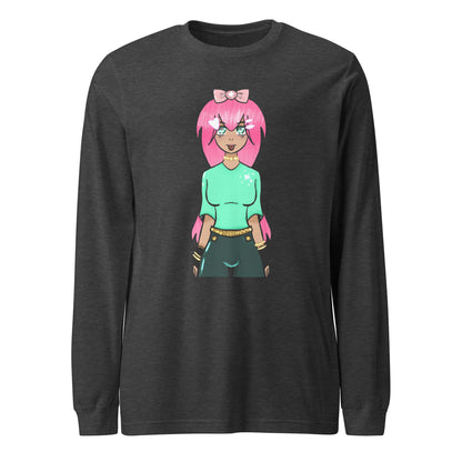 Bubble Gum Girl Long Sleeve Tee-Wearable art t-shirt-Dark Grey Heather-XS-mysticalcherry