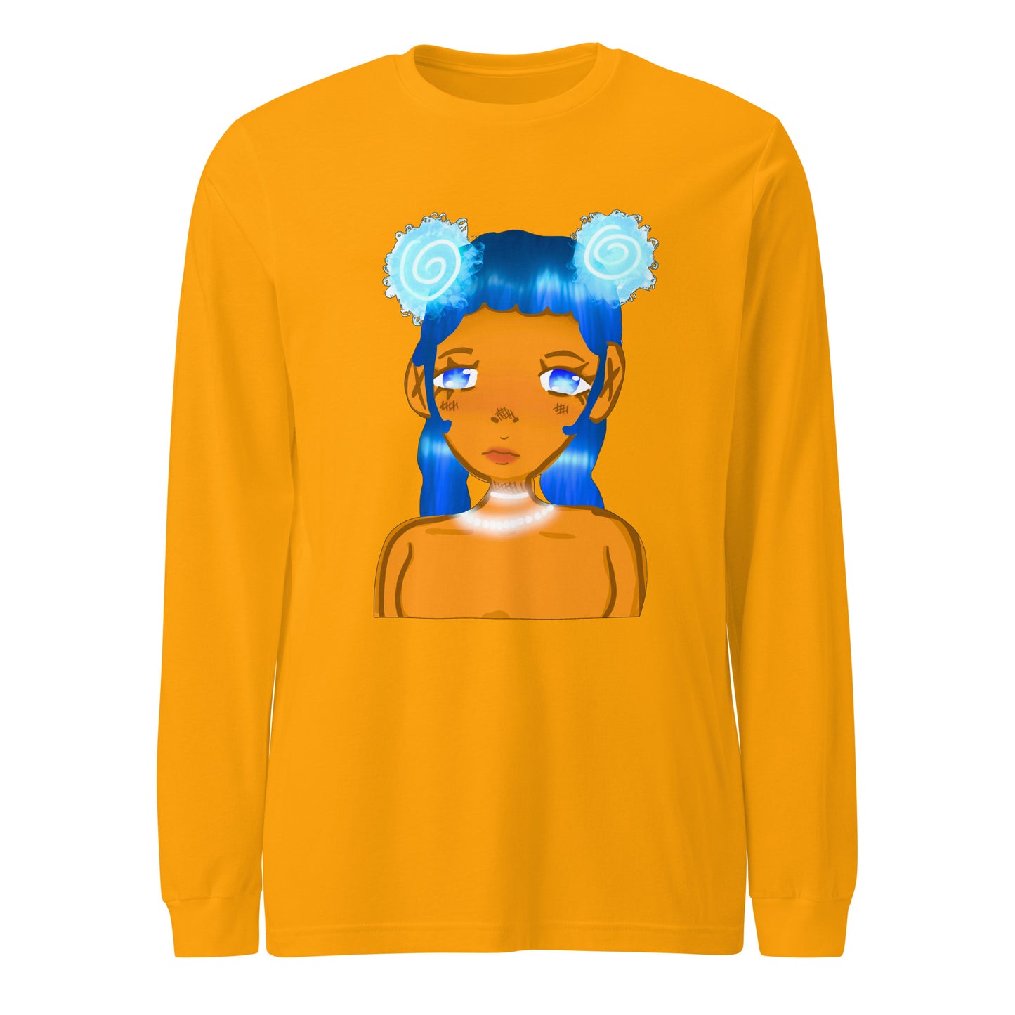 Aqua Blue Long Sleeve Tee-long sleeve shirt-Gold-XS-mysticalcherry