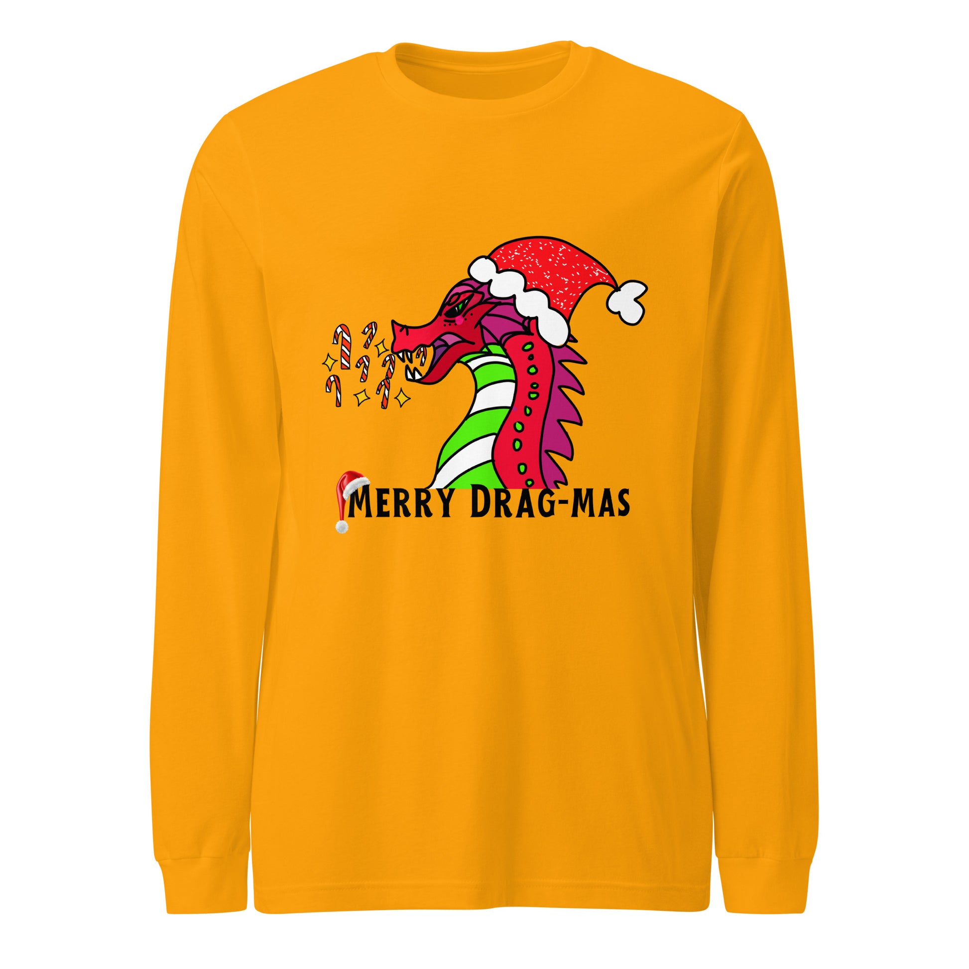 Merry Drag-mas Long Sleeve Tee-long sleeve shirt-Gold-XS-mysticalcherry