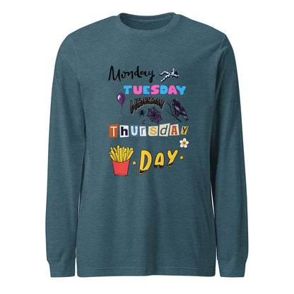 Days of The Week Long Sleeve Tee-long sleeve shirt-Heather Deep Teal-XS-mysticalcherry