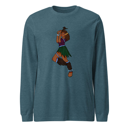 Fiji Warrior Long Sleeve Tee-Wearable art t-shirt-Heather Deep Teal-XS-mysticalcherry