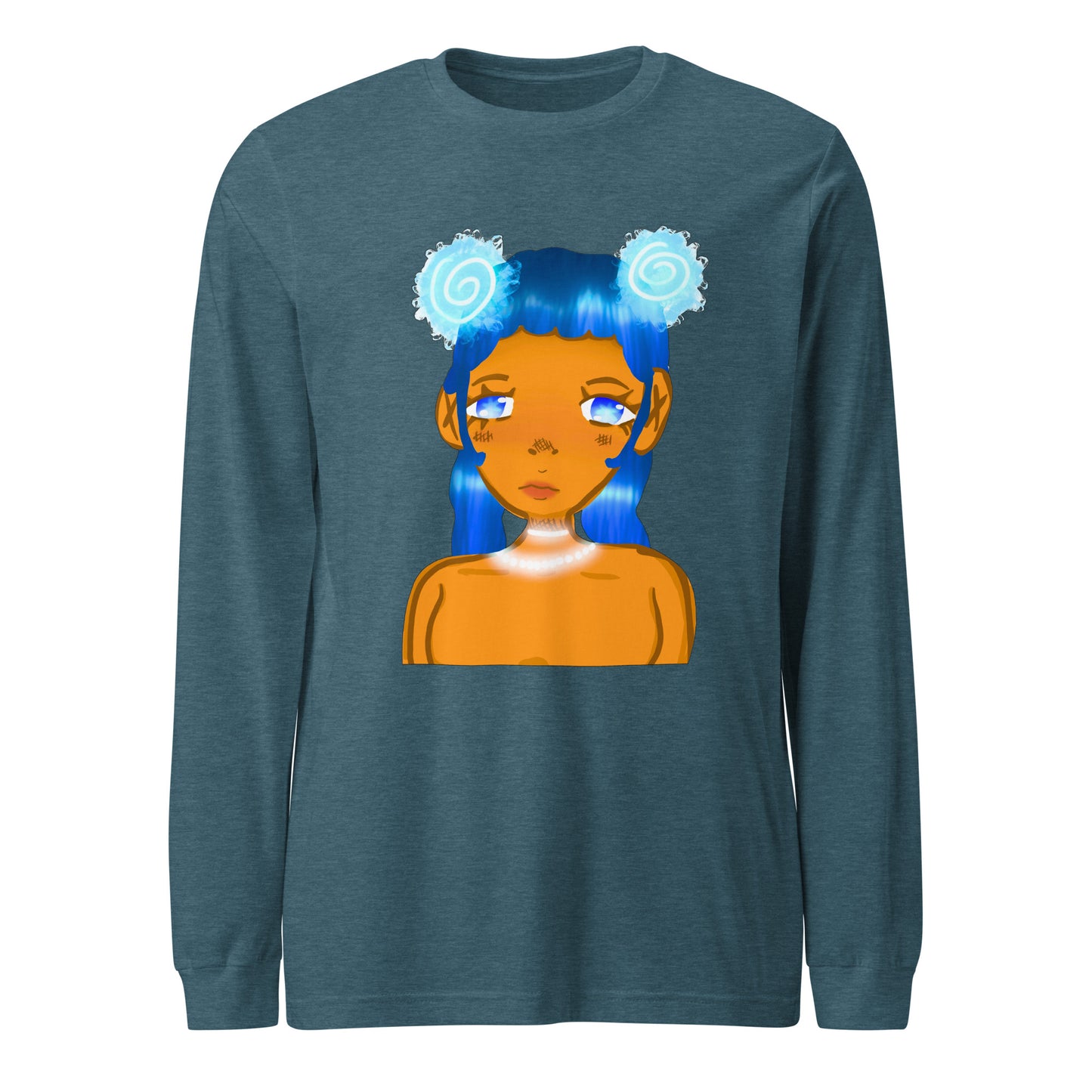 Aqua Blue Long Sleeve Tee-long sleeve shirt-Heather Deep Teal-XS-mysticalcherry