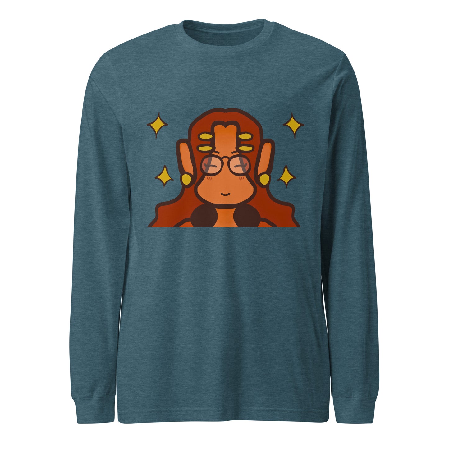 Chill And Cute Long Sleeve Tee-long sleeve shirt-Heather Deep Teal-XS-mysticalcherry