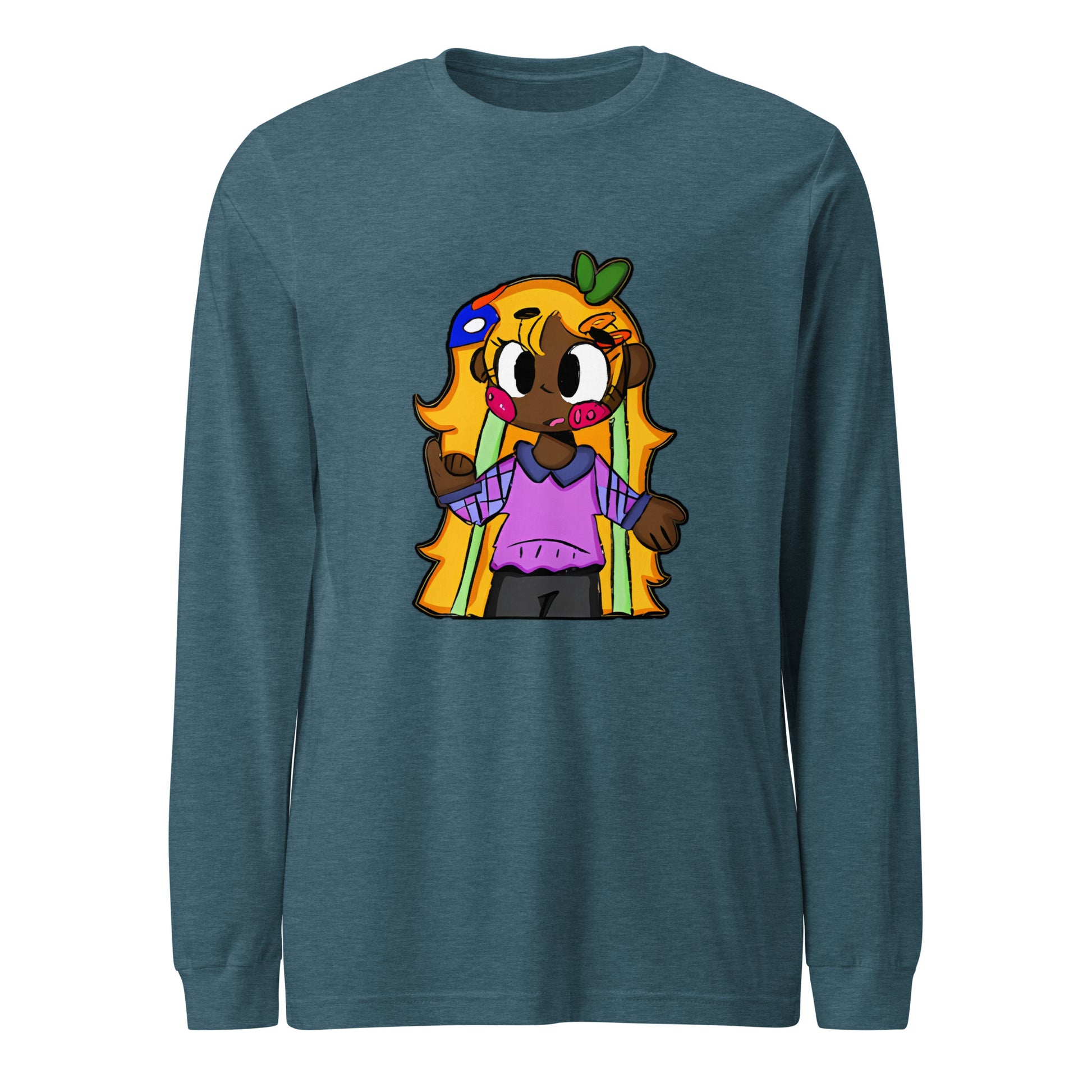 Chiisana Remon Character Long Sleeve Tee-long sleeve shirt-Heather Deep Teal-XS-mysticalcherry