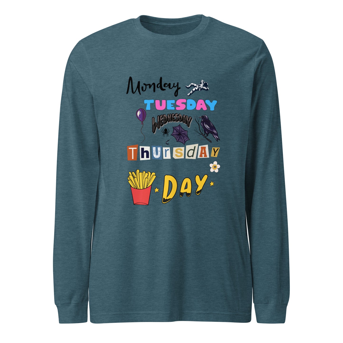 Days of The Week Long Sleeve Tee-long sleeve shirt-Heather Deep Teal-XS-mysticalcherry