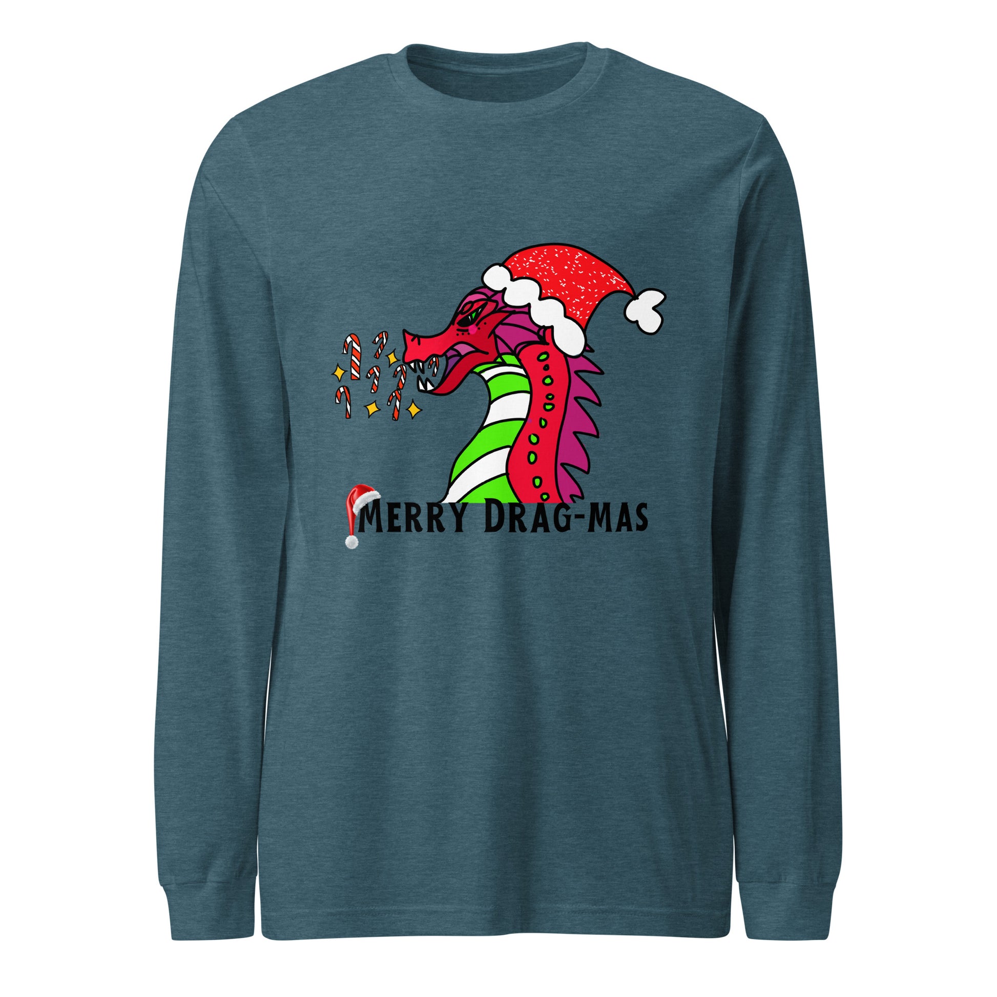 Merry Drag-mas Long Sleeve Tee-long sleeve shirt-Heather Deep Teal-XS-mysticalcherry