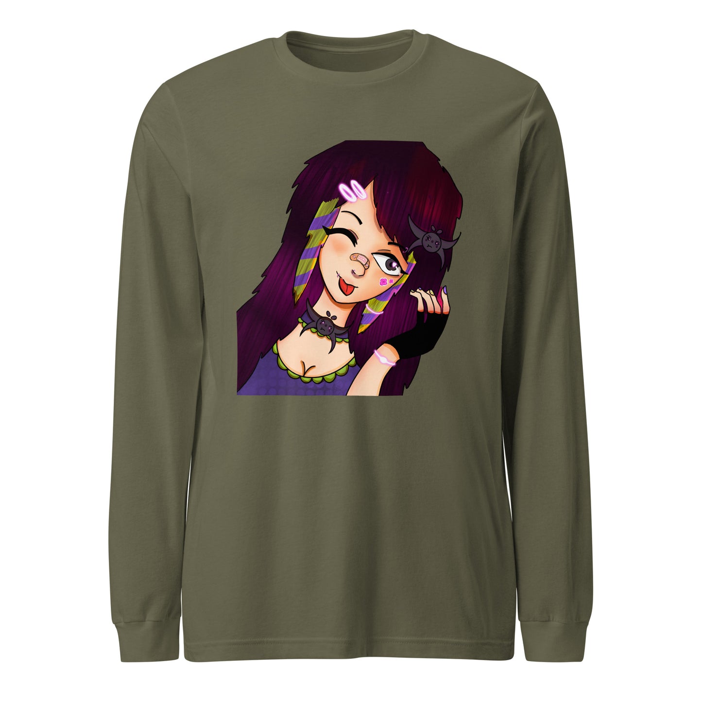 Punk Girly Long Sleeve Tee-long sleeve shirt-Military Green-XS-mysticalcherry