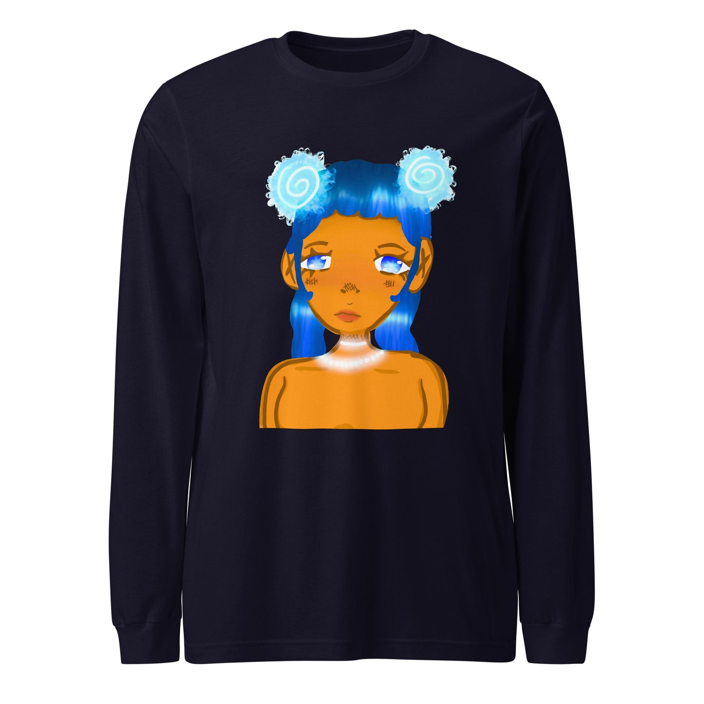 Aqua Blue Long Sleeve Tee-long sleeve shirt-Navy-XS-mysticalcherry