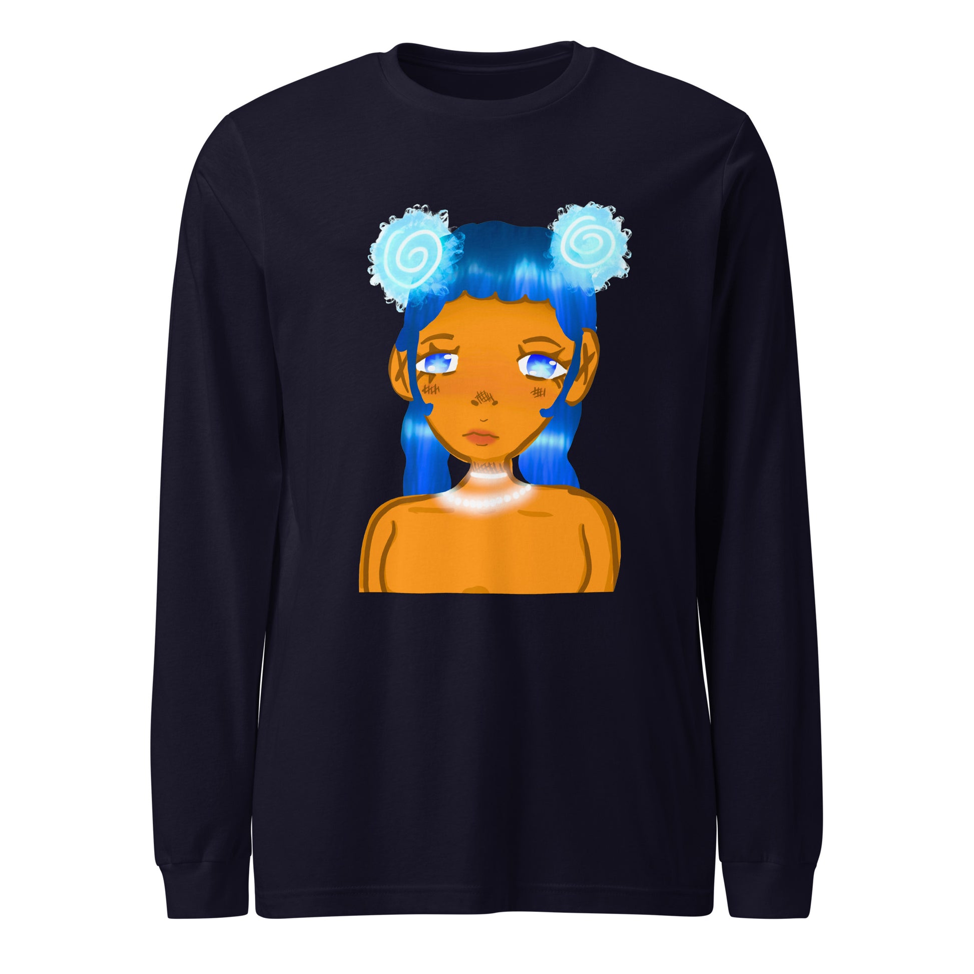 Aqua Blue Long Sleeve Tee-long sleeve shirt-Navy-XS-mysticalcherry