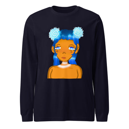 Aqua Blue Long Sleeve Tee-long sleeve shirt-Navy-XS-mysticalcherry