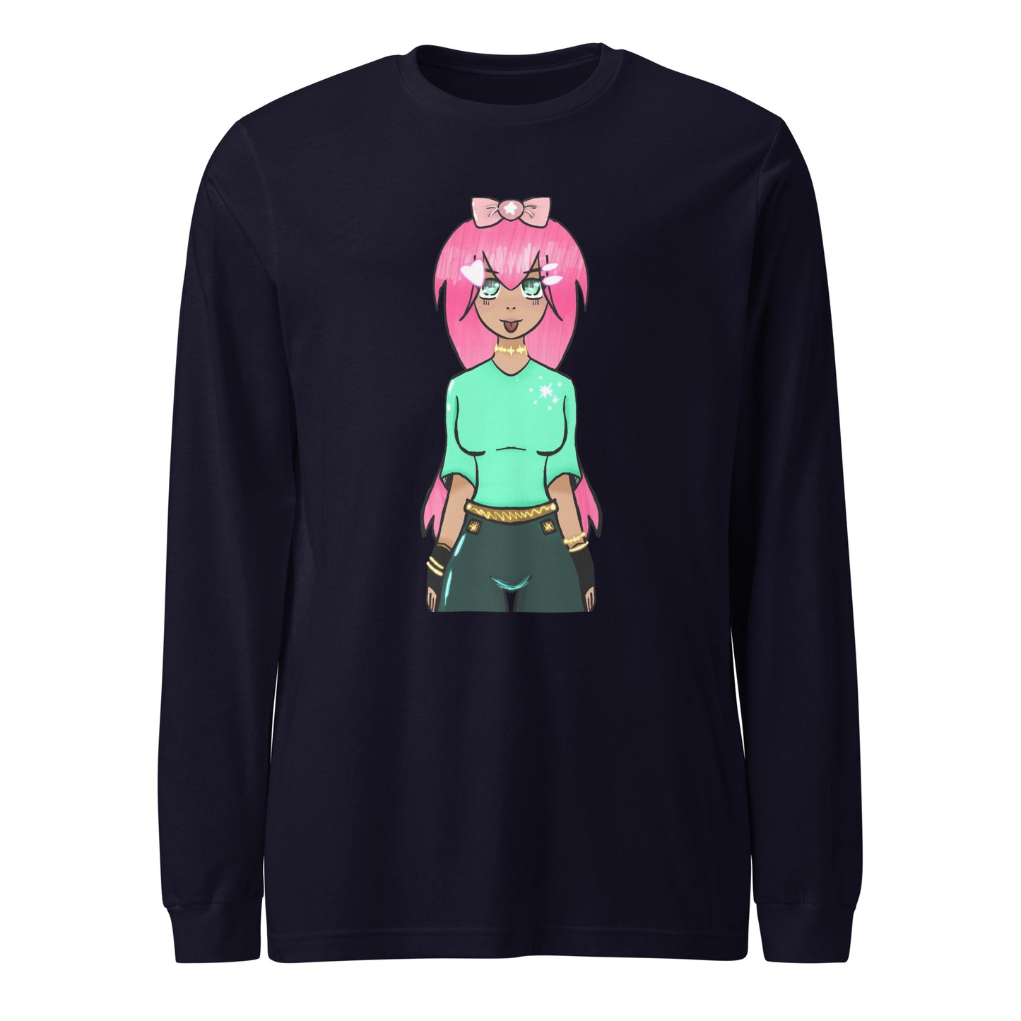 Bubble Gum Girl Long Sleeve Tee-Wearable art t-shirt-Navy-XS-mysticalcherry