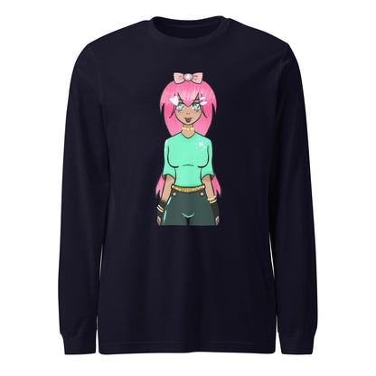 Bubble Gum Girl Long Sleeve Tee-Wearable art t-shirt-Navy-XS-mysticalcherry