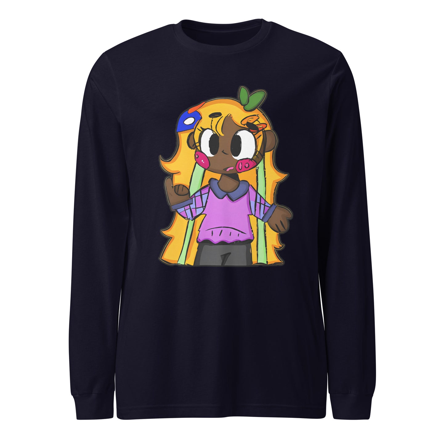 Chiisana Remon Character Long Sleeve Tee-long sleeve shirt-Navy-XS-mysticalcherry