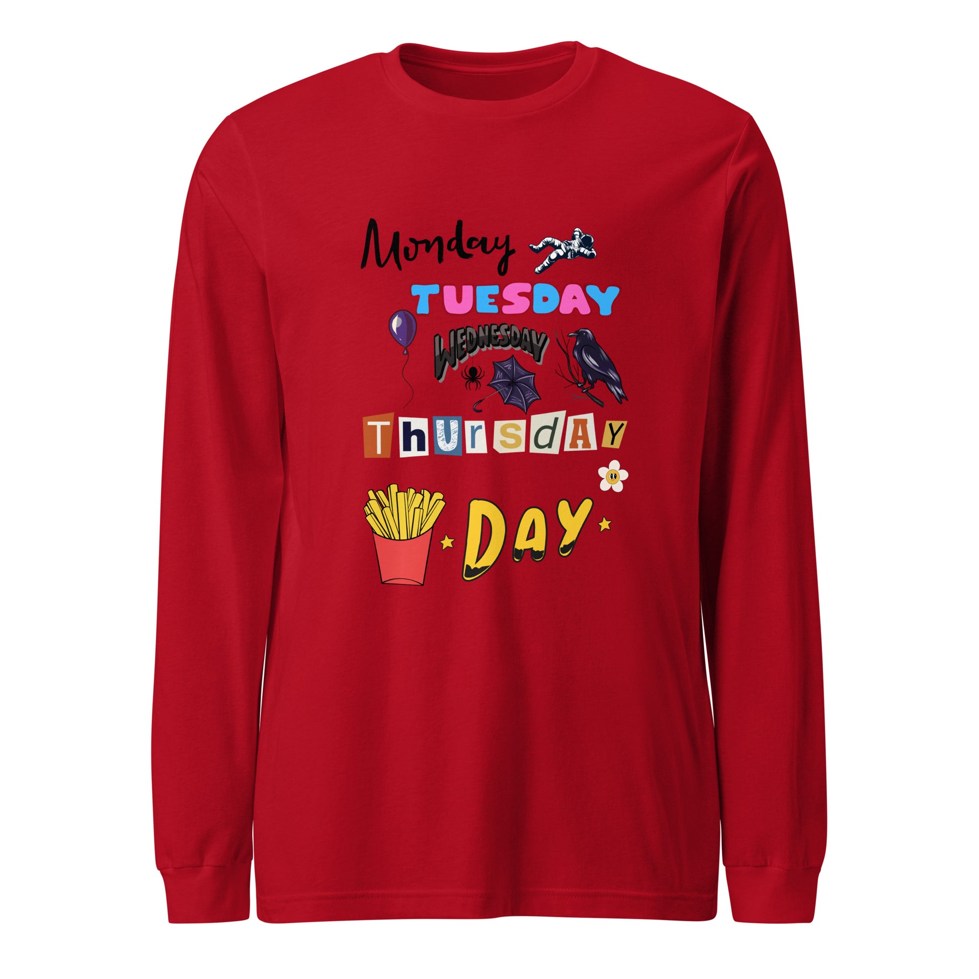 Days of The Week Long Sleeve Tee-long sleeve shirt-Red-XS-mysticalcherry