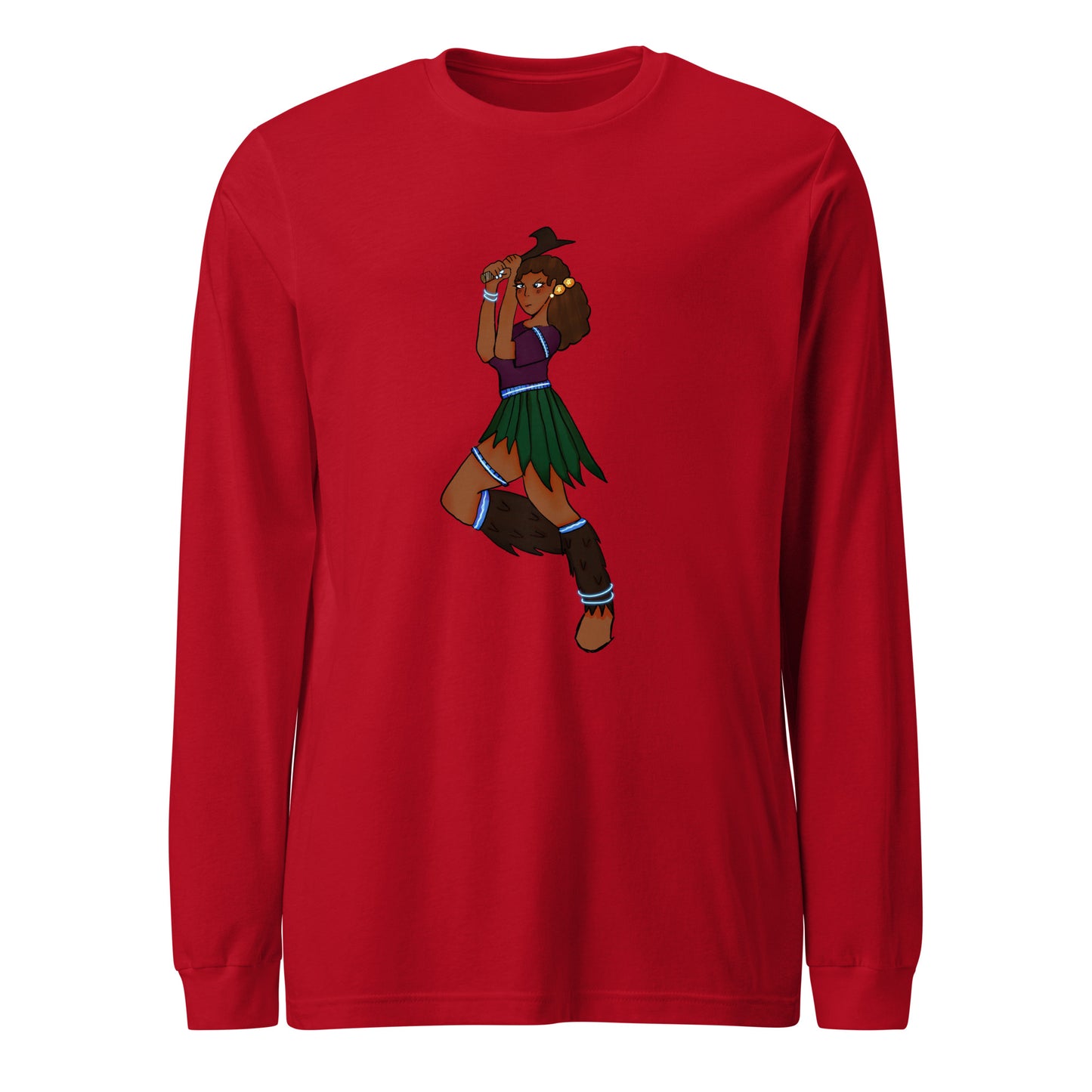 Fiji Warrior Long Sleeve Tee-Wearable art t-shirt-Red-XS-mysticalcherry