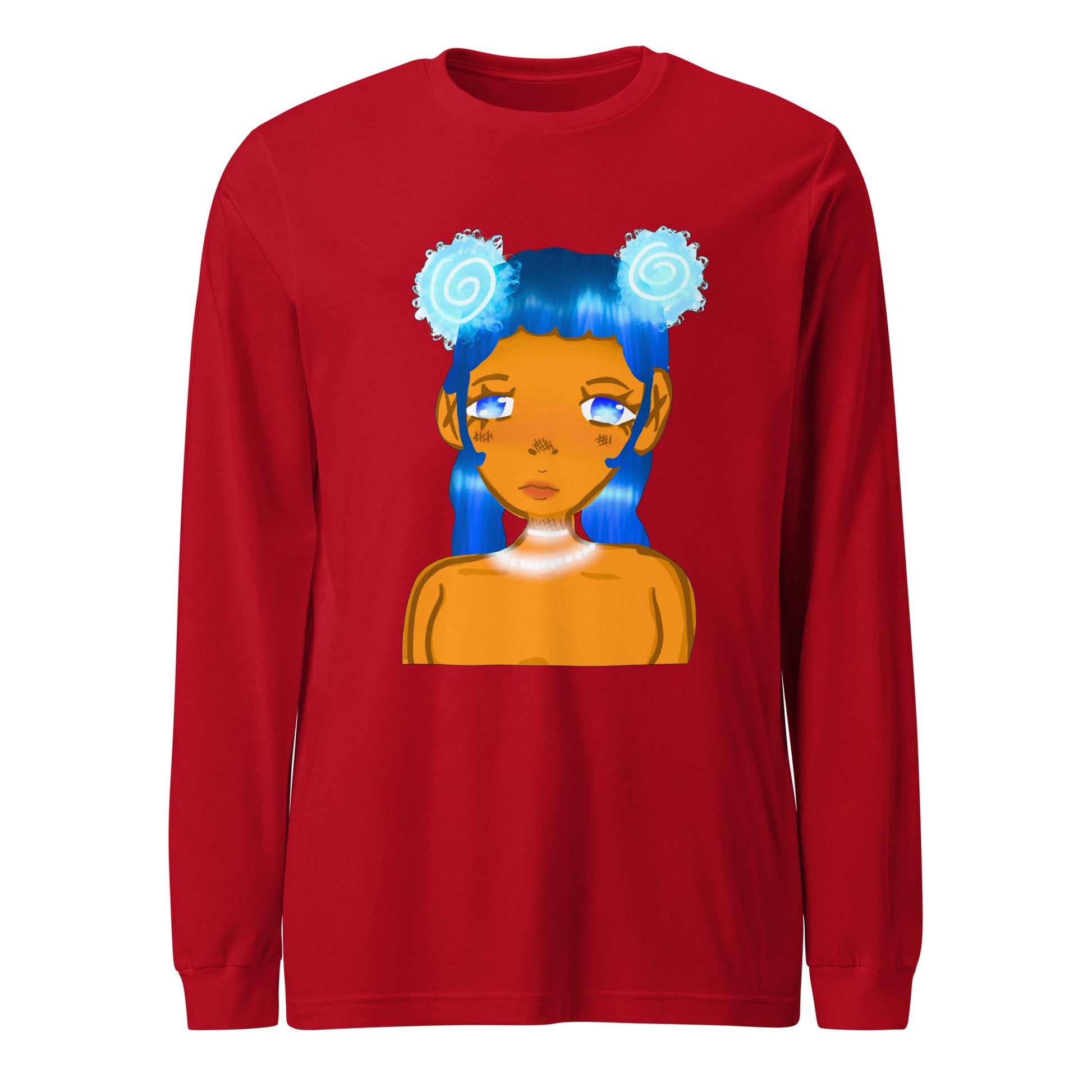 Aqua Blue Long Sleeve Tee-long sleeve shirt-Red-XS-mysticalcherry