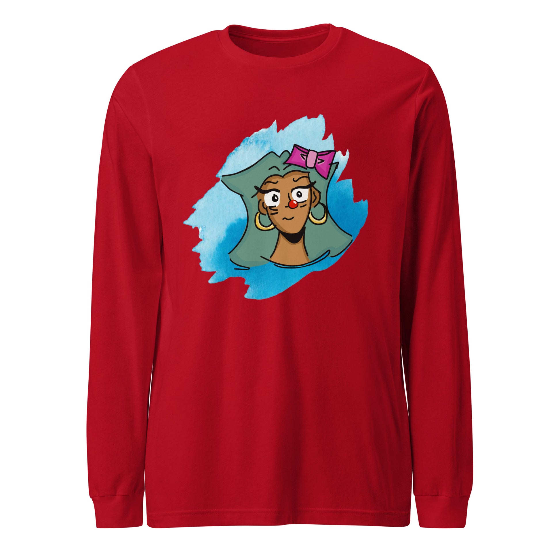 Red Nose Girl Long Sleeve Tee-long sleeve shirt-Red-XS-mysticalcherry