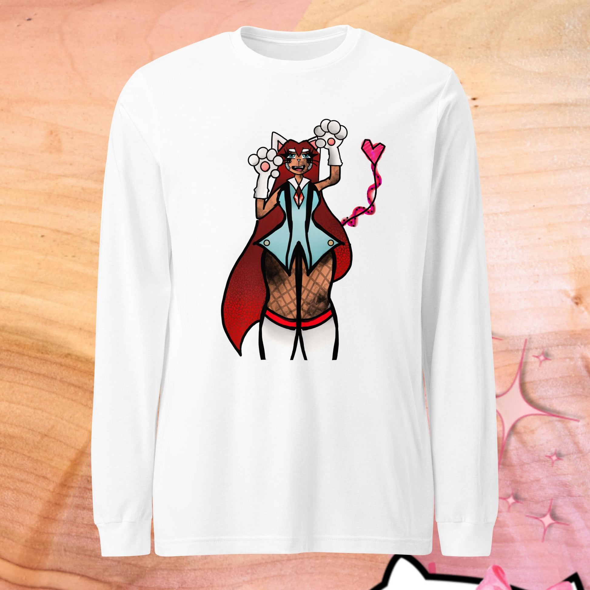 Lizbeth Niko Cat Lady Long Sleeve Tee-long sleeve shirt-White-XS-mysticalcherry