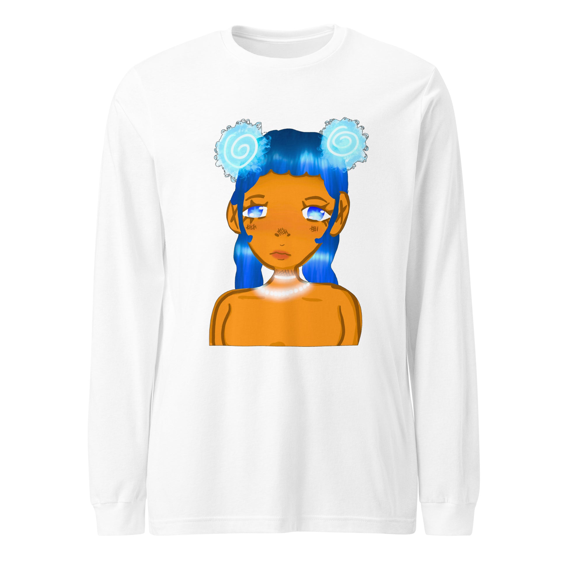 Aqua Blue Long Sleeve Tee-long sleeve shirt-White-XS-mysticalcherry