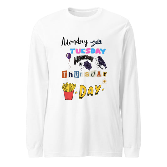 Days of The Week Long Sleeve Tee-long sleeve shirt-White-XS-mysticalcherry