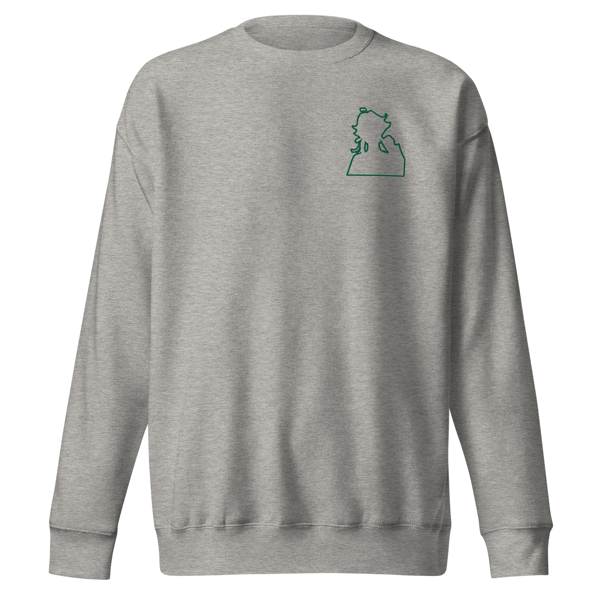 Green Flame Dako Embroidered Premium Crewneck Sweatshirt-clothes- sweater-Carbon Grey-S-mysticalcherry