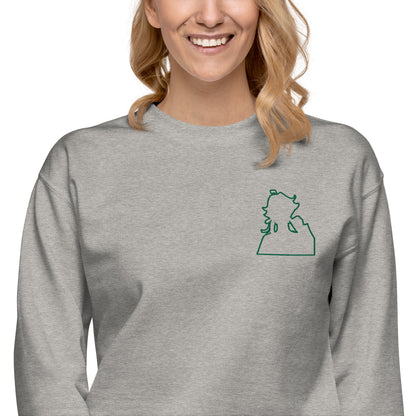 Green Flame Dako Embroidered Premium Crewneck Sweatshirt-clothes- sweater-mysticalcherry