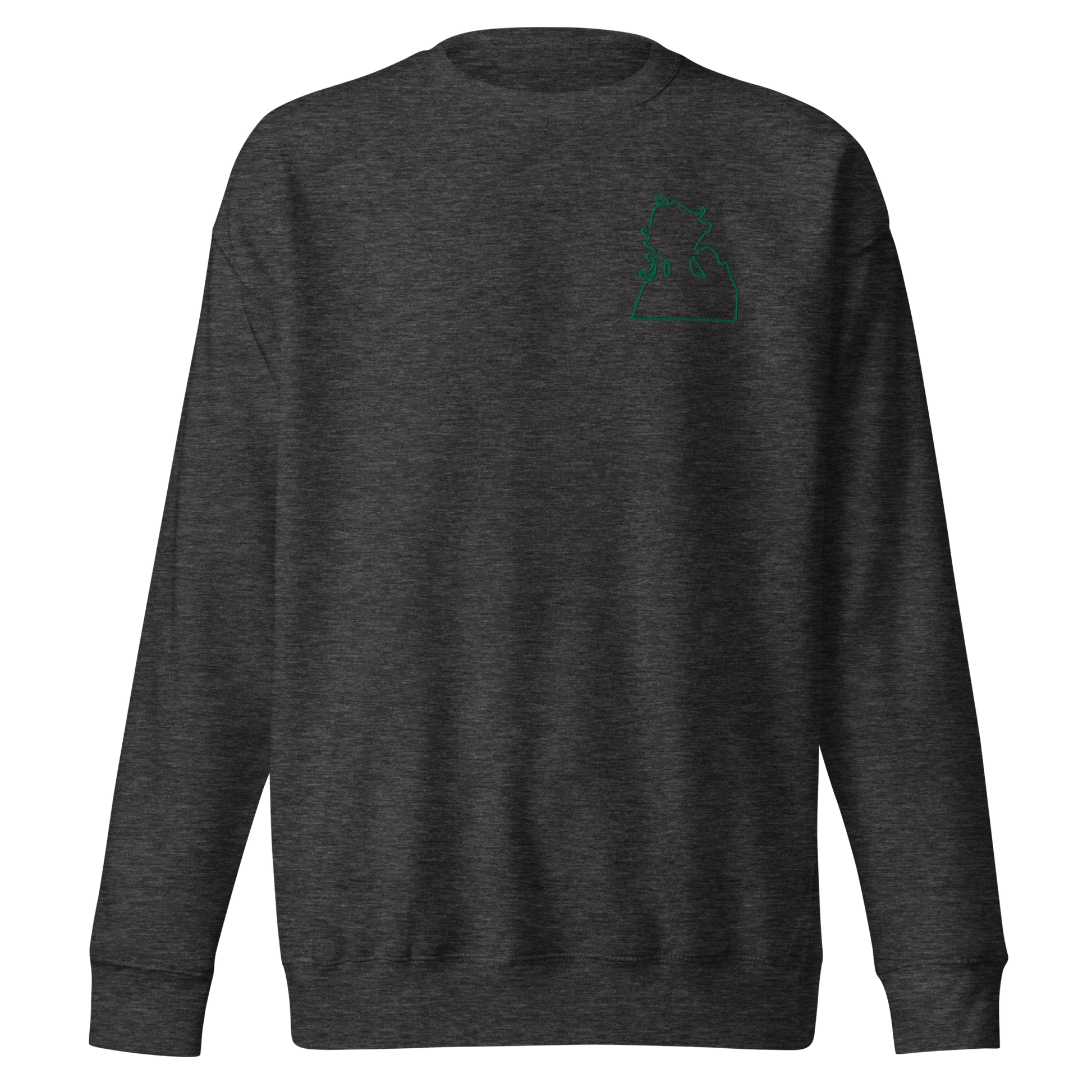 Green Flame Dako Embroidered Premium Crewneck Sweatshirt-clothes- sweater-Charcoal Heather-S-mysticalcherry