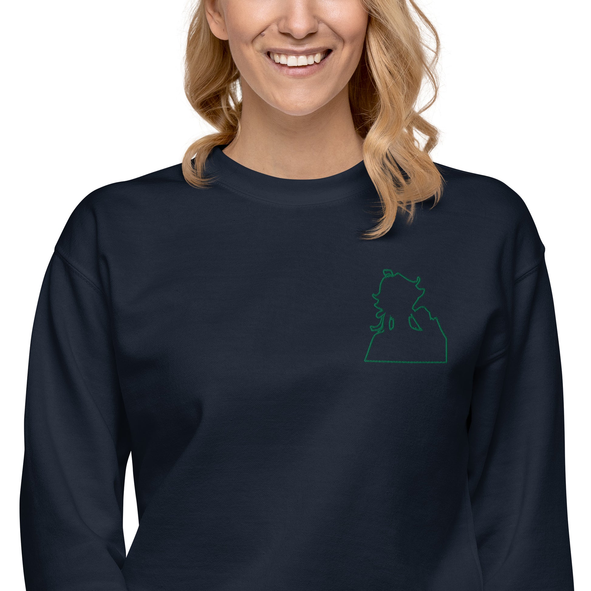 Green Flame Dako Embroidered Premium Crewneck Sweatshirt-clothes- sweater-mysticalcherry