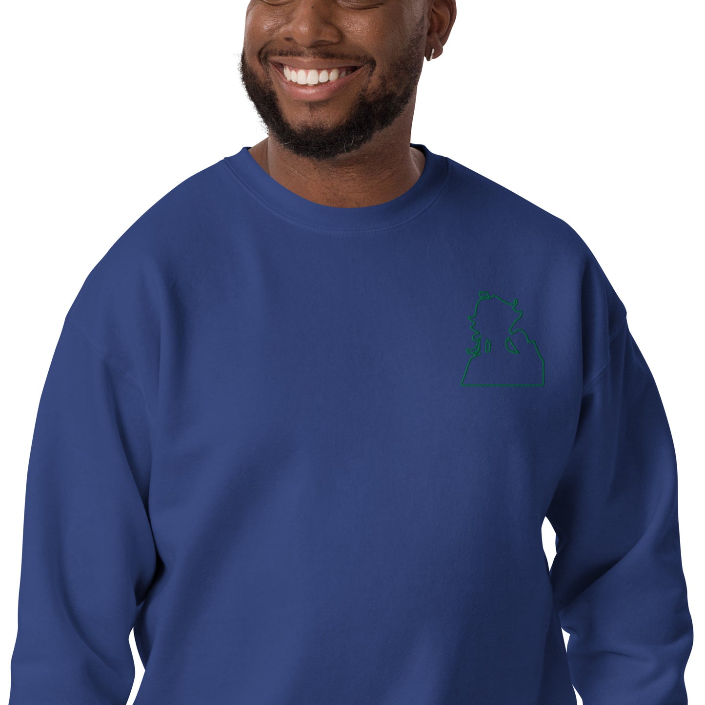 Green Flame Dako Embroidered Premium Crewneck Sweatshirt-clothes- sweater-Team Royal-S-mysticalcherry