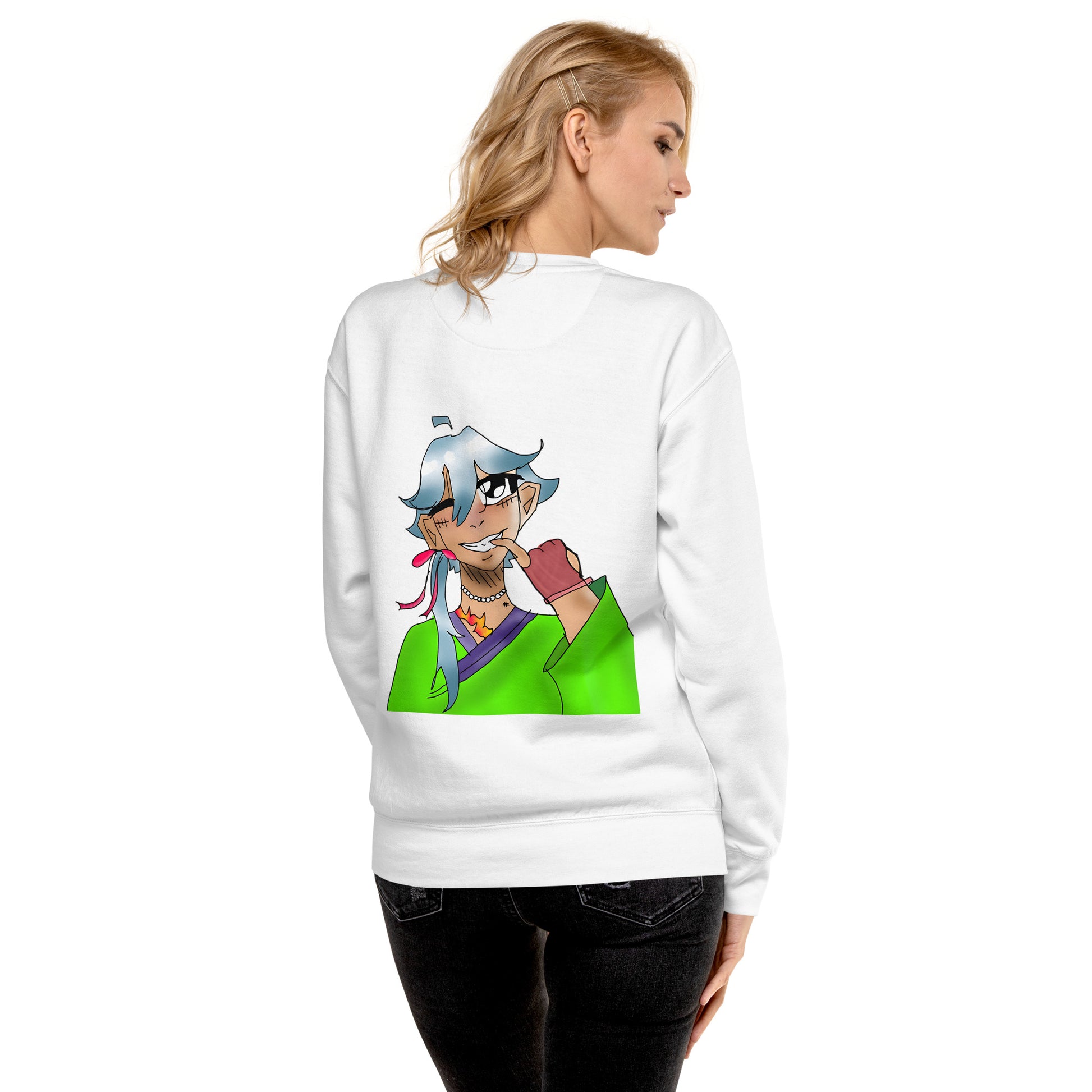 Green Flame Dako Embroidered Premium Crewneck Sweatshirt-clothes- sweater-mysticalcherry