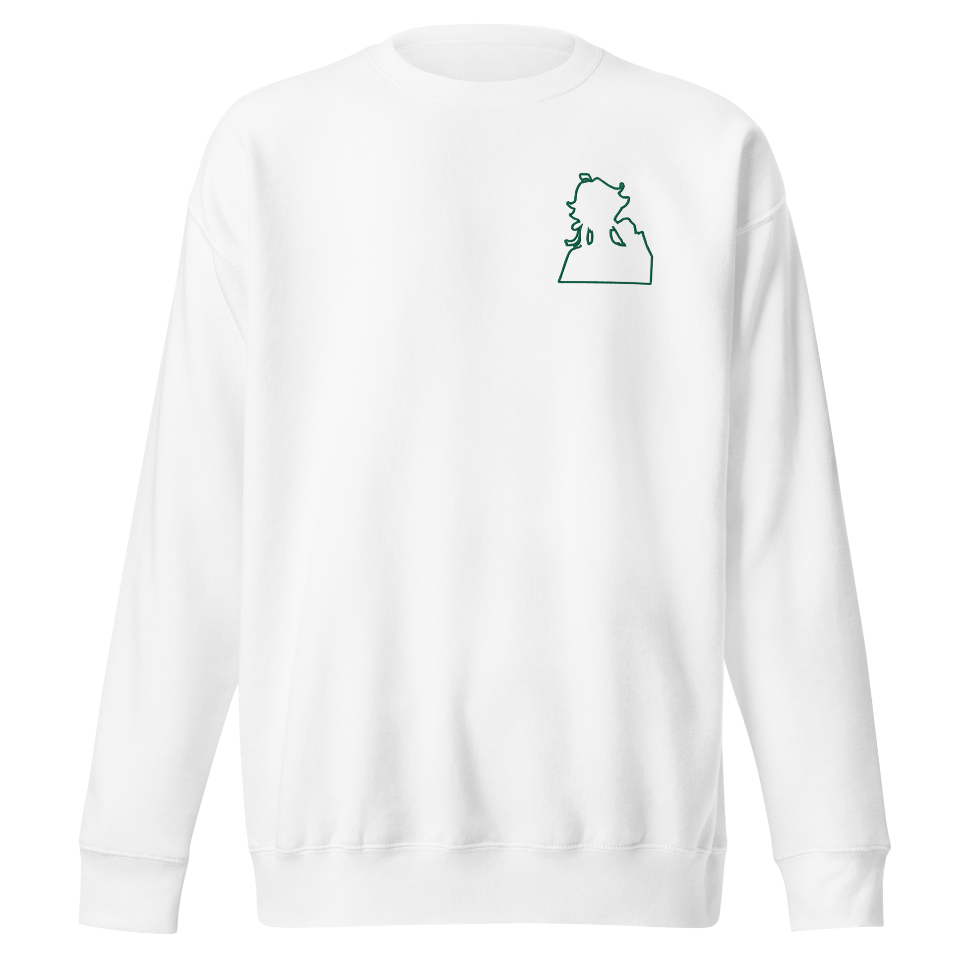 Green Flame Dako Embroidered Premium Crewneck Sweatshirt-clothes- sweater-White-S-mysticalcherry