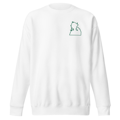 Green Flame Dako Embroidered Premium Crewneck Sweatshirt-clothes- sweater-White-S-mysticalcherry